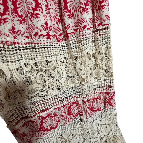 Anthropologie Sunday in Brooklyn Lace Maxi Dress Women's Medium Red Crochet - Picture 3 of 9